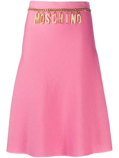 Moschino Logo系带腰身a字半身裙 In Pink