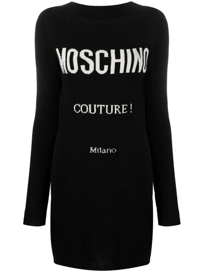 Moschino Couture Logo-print Knitted Dress In Black