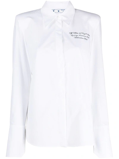 Off-white Logo-embroidered Long-sleeve Shirt In White