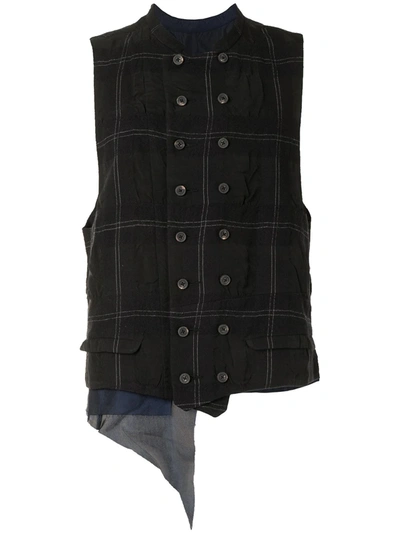 Ziggy Chen Check-pattern Double-breasted Waistcoat In Black