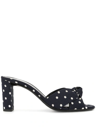 Saint Laurent Bianca Knotted Polka-dot Mules In Marine & Off White