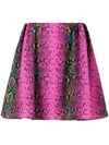 Versace Gathered Snake-print Crepe Mini Skirt In Fuchsia