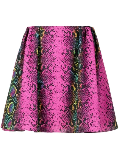 Versace Gathered Snake-print Crepe Mini Skirt In Fuchsia