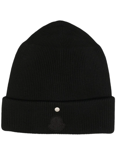 Moncler Logo-patch Beanie In Black