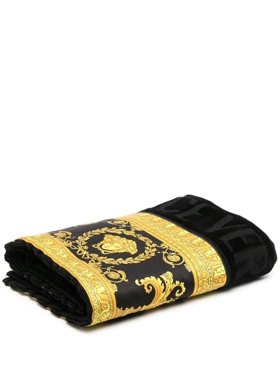 Versace Home Baroque All-over Logo Bath Towel In Black