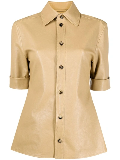 Bottega Veneta Short-sleeve Leather Shirt In Beige