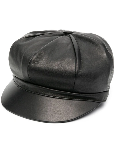 Dolce & Gabbana Embellished Logo Leather Baker Boy Cap In Black