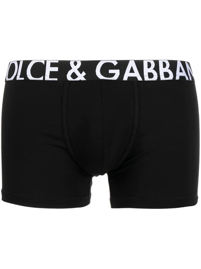 Dolce & Gabbana Logo Waistband Cotton Boxers In Black