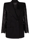 Dolce & Gabbana Double-breasted Topstitched Wool-blend And Lace Blazer In Black