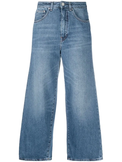 Totême Organic Cotton Cropped Flared Jeans In Washed Blue