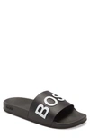 Hugo Boss Embossed Logo-strap Slides In Black