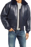 SCHOTT G-1 LEATHER BOMBER JACKET WITH GENUINE SHEARLING TRIM,G1SC