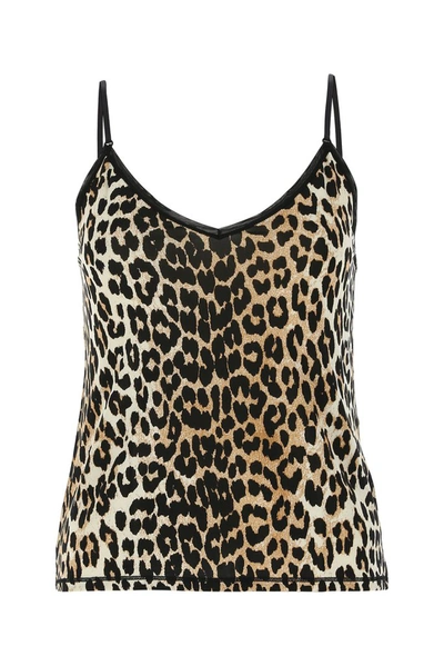 Ganni Leopard-print Spaghetti-strap Top In Animal Print