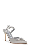 Manolo Blahnik Lurum Jewel Leaf Mule In Grey