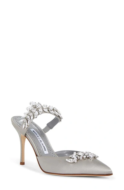 Manolo Blahnik Lurum Jewel Leaf Mule In Grey