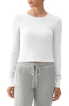 Michael Stars Palmer Cropped Long Sleeve Thermal T-shirt In White