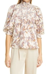 BYTIMO SMOCKED FLORAL PRINT TOP,2110726