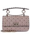 Valentino Beige Leather Small Rockstud Spike Top Handle Bag In Pink
