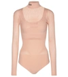 Fendi Long-sleeve Jersey-mesh Bodysuit And Bra Set In Nude & Neutrals
