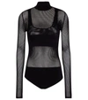 Fendi High-neck Long-sleeved Mesh Bodysuit And Bra Set In Black