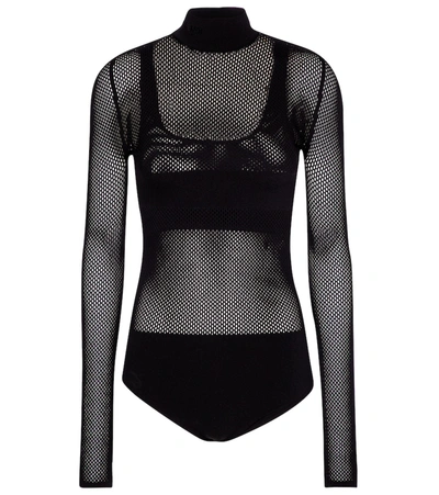 Fendi High-neck Long-sleeved Mesh Bodysuit And Bra Set In Black