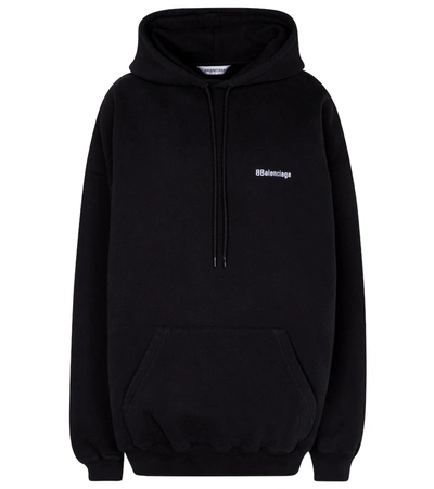 Balenciaga Logo Cotton Hoodie In Black