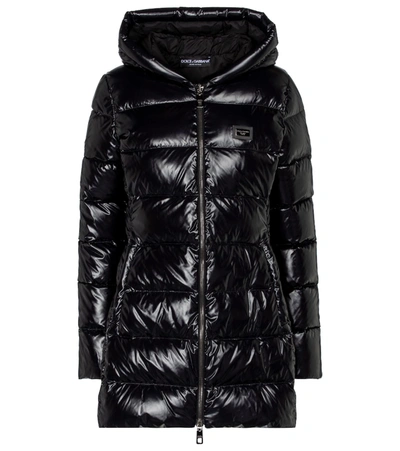Dolce & Gabbana High-shine Padded Coat In Black
