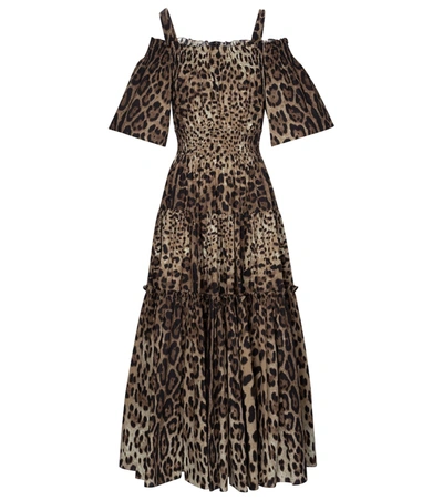 Dolce & Gabbana Leopard-print Cotton Midi Dress In Multicolor