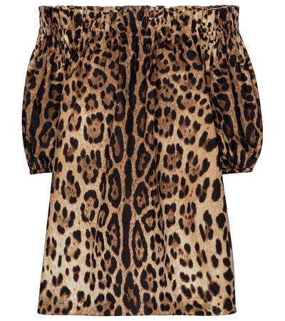 Dolce & Gabbana Leopard-print Cotton Poplin Blouse In Multicolor