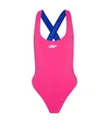 Off-white Pink Logo Tape One-piece Swimsuit In Pink