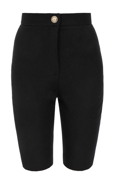 Balmain Womens Noir Slim-fit High-rise Wool Cycling Shorts 8 In Black