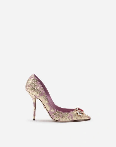 Dolce & Gabbana Floral Brocade Pumps With Bejeweled Embellishment In Pink