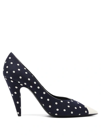 Saint Laurent Lola Point-toe Polka-dot Canvas Pumps In Blue