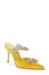 Manolo Blahnik Lurum 90 Embellished Satin Mules In Bright Yellow