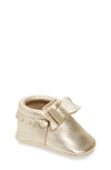 Freshly Picked Girls' Leather Bow Moccasins - Baby In Platinum