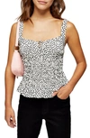 Topshop Cami Top With Sweetheart Neckline In Mono Print-multi In Black Multi