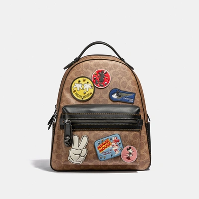 Coach Disney X  Campus Backpack In Signature Canvas With Patches In Pewter/tan Black Multi