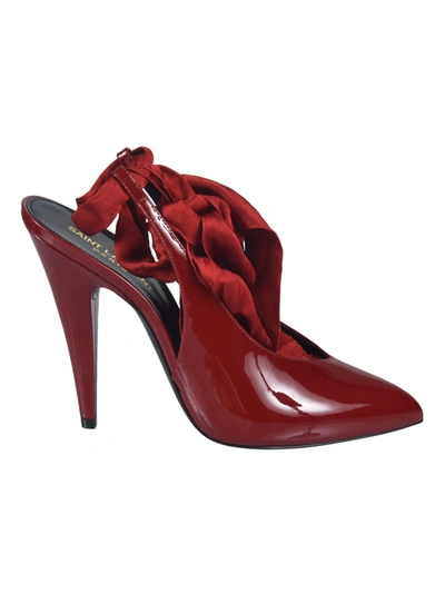 Saint Laurent Kika Satin-trimmed Patent-leather Pumps In Hot Red