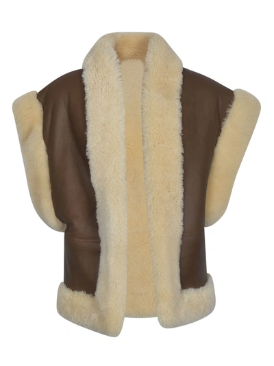 Celine Fur Applique Waistcoat In Brown/beige