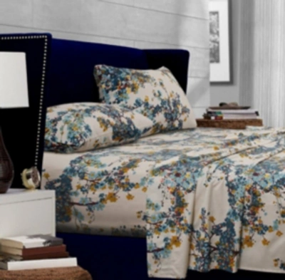 Tribeca Living Casablanca 300 Thread Count Floral Printed Extra Deep Pocket Cal King Sheet Set Bedding In Multicolor