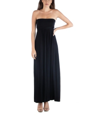 24seven Comfort Apparel Sleeveless Maternity Maxi Dress With Empire Waist And Belt In Black