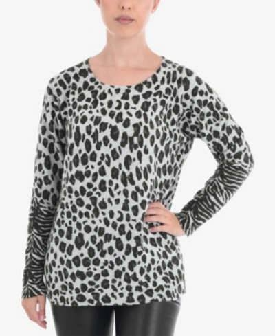 Live Unlimited Plus Size Printed Animal Jumper In Grey Multi