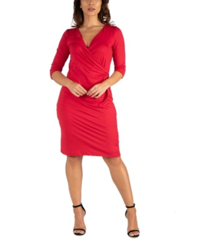 24seven Comfort Apparel Women's Draped In Style V-neck Dress In Red