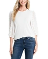 Cece Texture Ruffle Sleeve Top In Soft Ecru