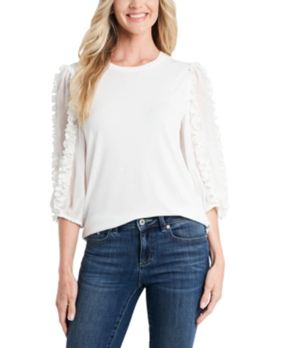 Cece Texture Ruffle Sleeve Top In Soft Ecru