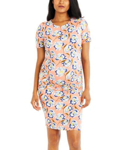 A Pea In The Pod Luxe Side Ruched Maternity Dress In Coral Floral