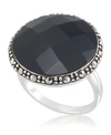 Macy's Faceted Onyx (18 X 5mm) & Marcasite Ring In Sterling Silver In Onyx