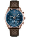 HUGO BOSS HUGO BOSS MEN'S CHRONOGRAPH CHAMPION BROWN LEATHER STRAP WATCH 44MM WOMEN'S SHOES