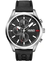 HUGO MEN'S #CHASE BLACK LEATHER STRAP WATCH 46MM WOMEN'S SHOES