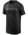 Nike Miami Marlins Men's Swoosh Wordmark T-shirt In Black